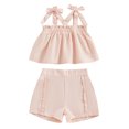 thumbnail image 1 of Bagilaanoe 2pcs Toddler Baby Girl Shorts Set Sleeveless Sleeve Cami Tops + Ruffle Shorts 1T 2T 3T 4T 5T Kids Casual Summer Clothes, 1 of 6