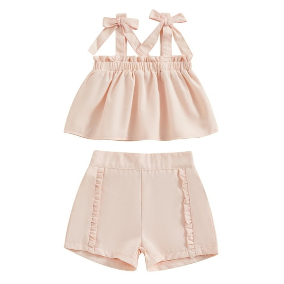 Bagilaanoe 2pcs Toddler Baby Girl Shorts Set Sleeveless Sleeve Cami Tops + Ruffle Shorts 1T 2T 3T 4T 5T Kids Casual Summer Clothes