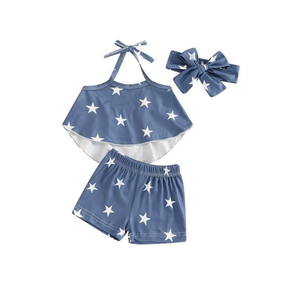 Bagilaanoe 2pcs Toddler Baby Girl Shorts Set Sleeveless Star Print Tops + Shorts + Headband 6M 12M 18M 24M 3T Kids Casual Summer Clothes