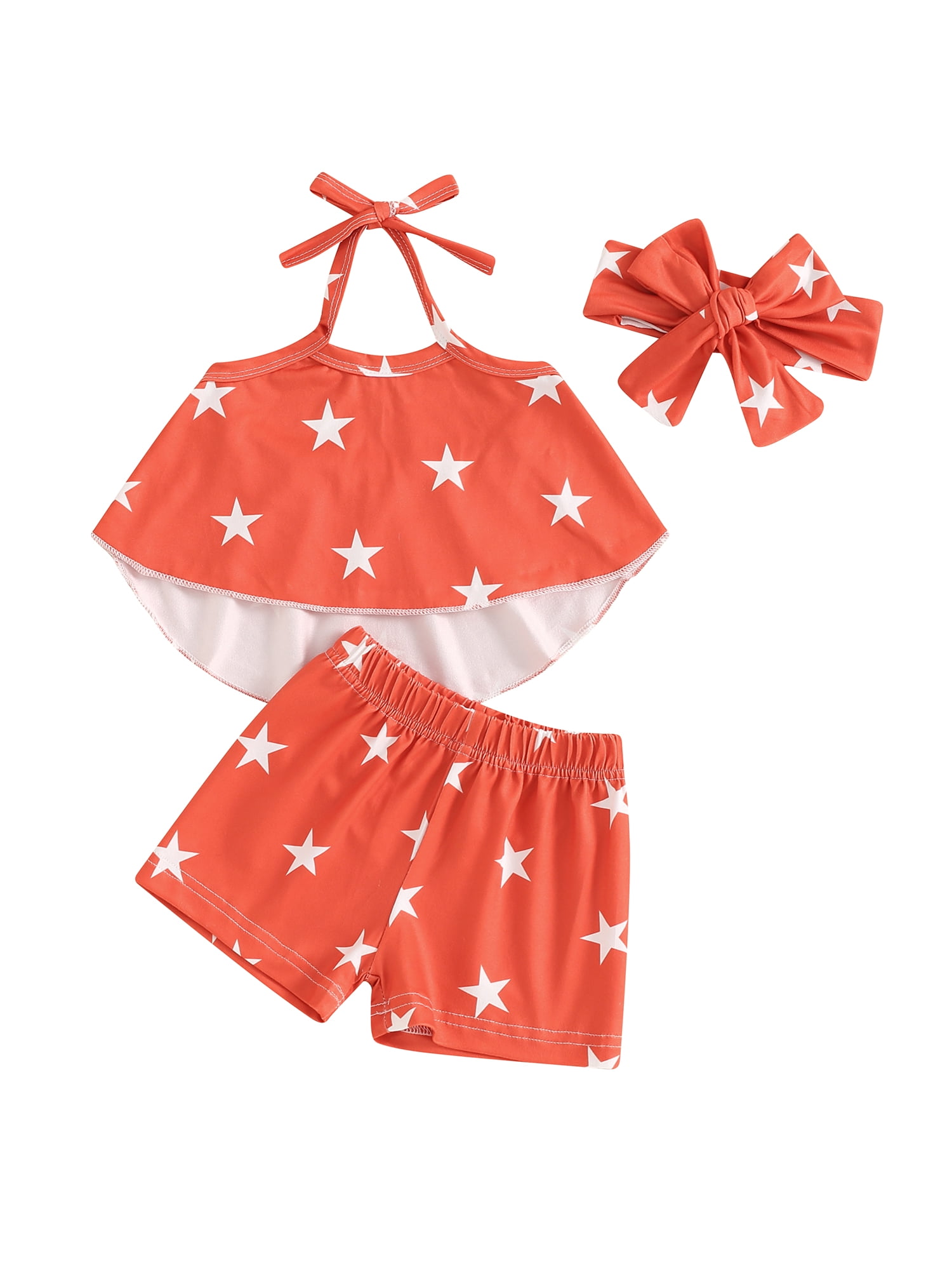 Bagilaanoe 2pcs Toddler Baby Girl Shorts Set Sleeveless Star Print Tops + Shorts + Headband 6M 12M 18M 24M 3T Kids Casual Summer Clothes