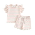 thumbnail image 1 of Bagilaanoe 2pcs Toddler Baby Girl Shorts Set Sleeveless Tank Tops + Shorts with Belt 6M 12M 18M 24M 3T 4T Kids Casual Summer Clothes, 1 of 8