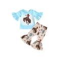 thumbnail image 1 of Bagilaanoe 2pcs Toddler Baby Girls Long Pants Set Print Short Sleeve T-Shirt Tops + Flare Trousers 6M 12M 18M 24M 3T 4T Kids Casual Outfits, 1 of 9