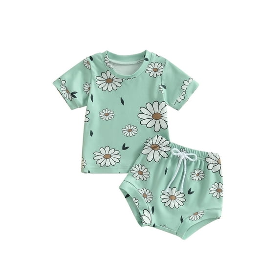 Bagilaanoe 2pcs Toddler Baby Girls Short Pants Set Floral Print Short Sleeve T-shirt Tops + Shorts 6M 12M 18M 24M 3T Kids Casual Summer Outfits