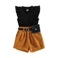 thumbnail image 1 of Bagilaanoe 2pcs Toddler Baby Girls Short Pants Set Flying Sleeves Ribbed Tank Tops + Shorts with Belt 9M 12M 18M 24M 3T 4T Kids Casual Summer Outfits, 1 of 8
