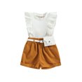thumbnail image 1 of Bagilaanoe 2pcs Toddler Baby Girls Short Pants Set Flying Sleeves Ribbed Tank Tops + Shorts with Belt 9M 12M 18M 24M 3T 4T Kids Casual Summer Outfits, 1 of 8
