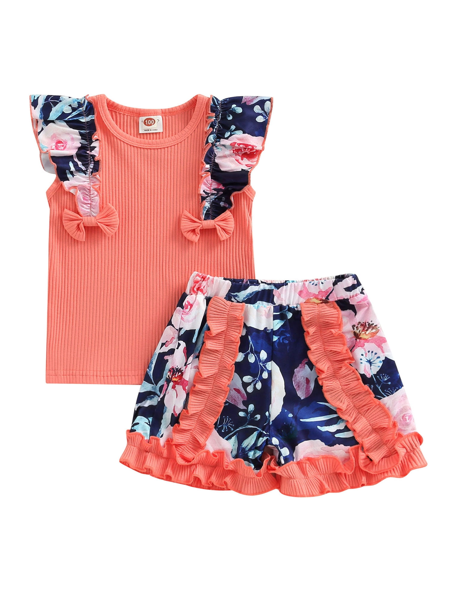 Baby Kids Girls Cartoon Short Sleeves Top And Pants Casual Clothing Set