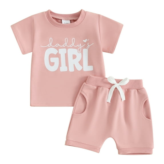 Bagilaanoe 2pcs Toddler Baby Girls Shorts Set Letter Print Short Sleeve T-Shirt Tops + Shorts 6M 12M 18M 24M 3T Kids Casual Summer Clothes