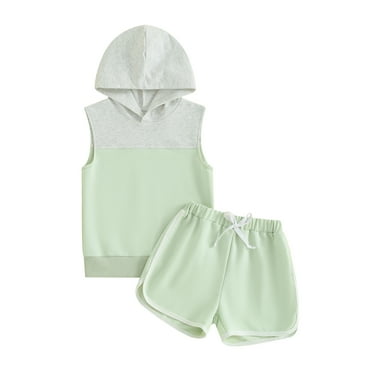 Bagilaanoe 2pcs Toddler Baby Girls Shorts Set Little Girls Sleeveless Hooded Contrast Color Vest Tops   Shorts 2T 3T 4T 5T 6T Kids Casual Summer Clothes