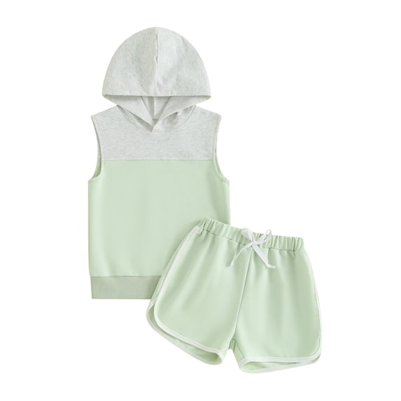 Bagilaanoe 2pcs Toddler Baby Girls Shorts Set Little Girls Sleeveless Hooded Contrast Color Vest Tops + Shorts 2T 3T 4T 5T 6T Kids Casual Summer Clothes