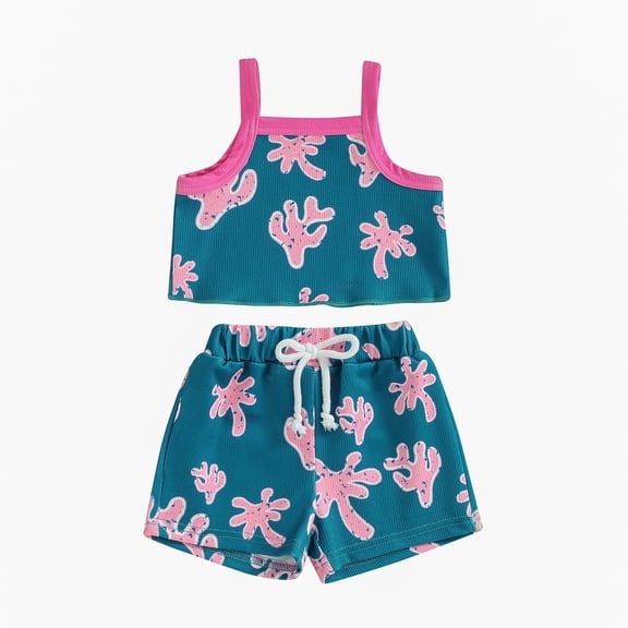 Bagilaanoe 2pcs Toddler Baby Girls Shorts Set Print Sleeveless Contrast Color Camisole Tops   Shorts 6M 12M 18M 24M 3T Kids Casual Summer Clothes