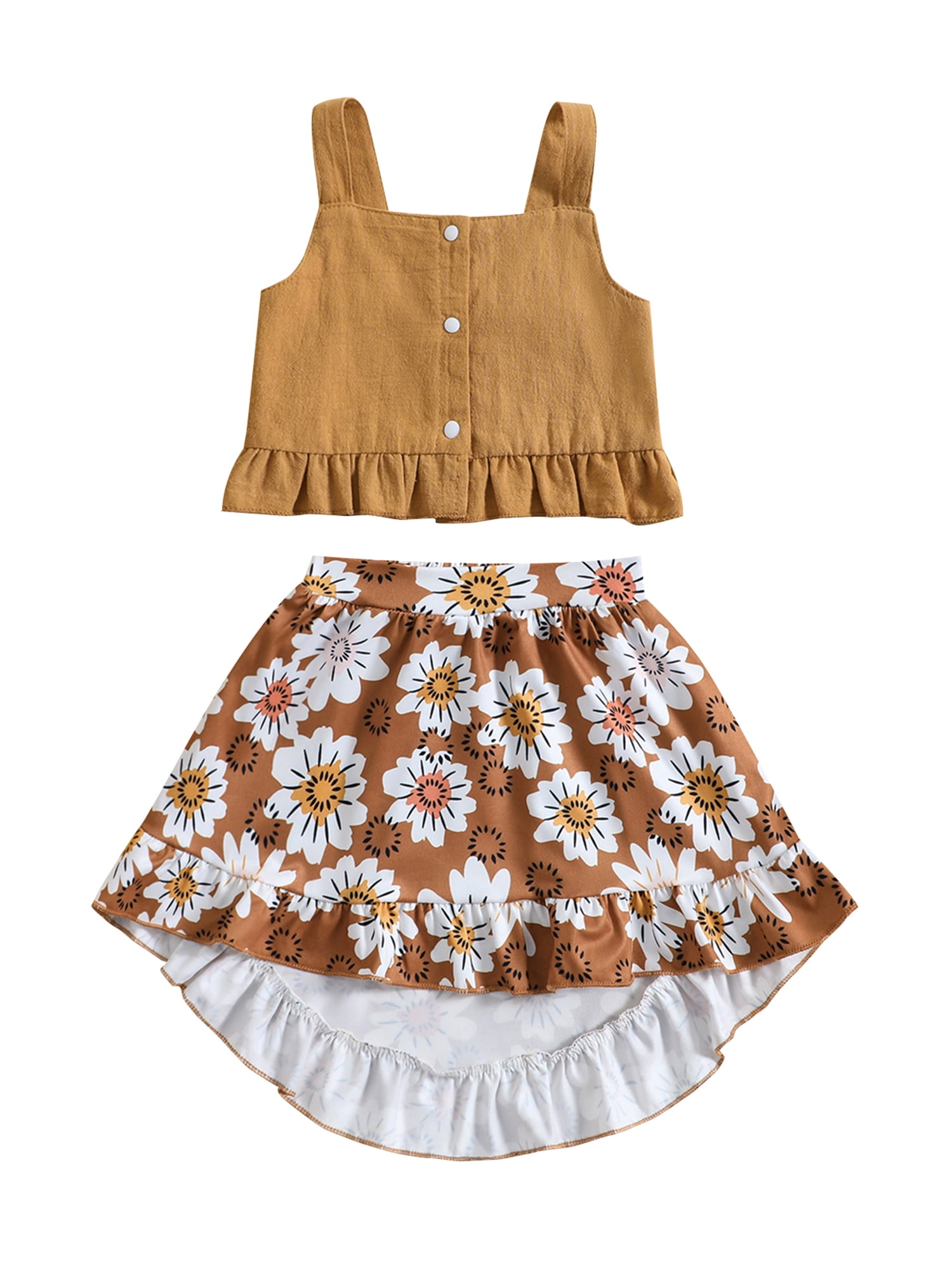 Bagilaanoe 2pcs Toddler Baby Girls Skirt Set Sling Vest Tops + Floral