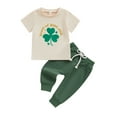 thumbnail image 1 of Bagilaanoe 2pcs Toddler Baby Holiday Outfits Boy Pants Set Long Sleeve T-Shirt Tops + Sweatpants 6M 12M 18M 24M 3T Kids Casual Clothes, 1 of 8