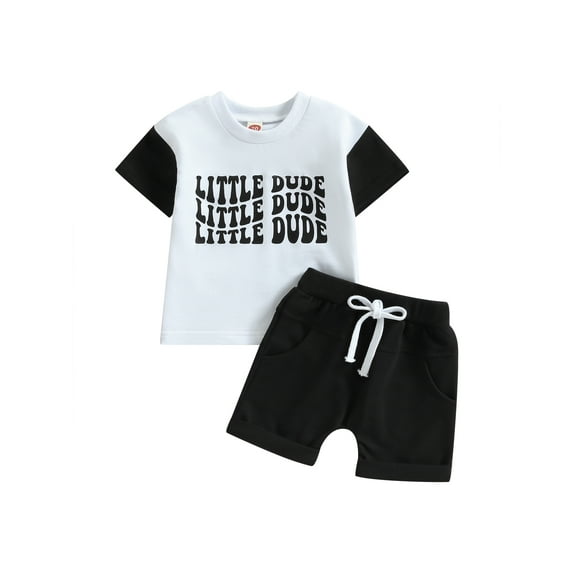 Bagilaanoe 2pcs Toddler Boy Short Pants Set Short Sleeve Letters Print T-shirt Tops + Shorts 3M 6M 12M 18M 24M 3T Kids Casual Summer Outfits