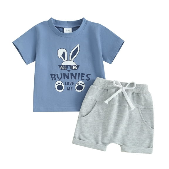 Bagilaanoe 2pcs Toddler Easter Outfits Baby Boy Shorts Set Letter Print Short Sleeve T-Shirts Tops + Shorts 3M 6M 12M 18M 24M 3T Kids Casual Summer Clothes