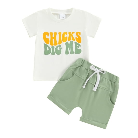Bagilaanoe 2pcs Toddler Easter Outfits Baby Boy Shorts Set Short Sleeve Letter Print T Shirt Tops + Shorts 6M 12M 18M 24M 3T Kids Casual Summer Clothes