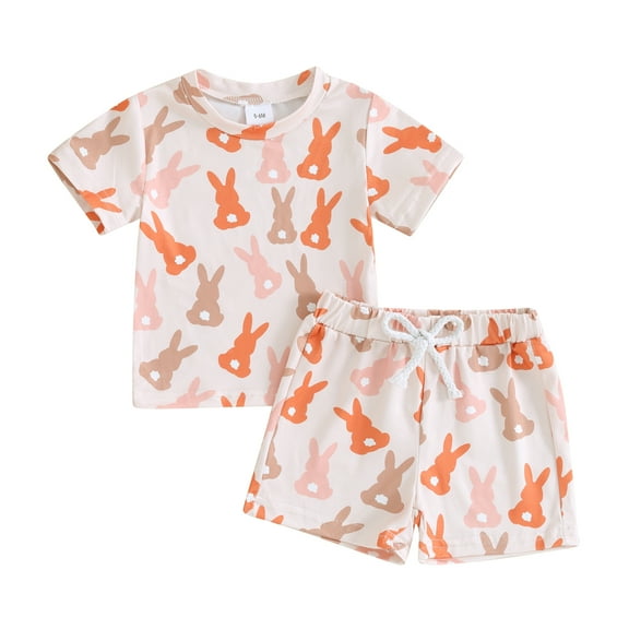 Bagilaanoe 2pcs Toddler Easter Outfits Baby Boy Shorts Set Short Sleeve Print T Shirt Tops + Shorts 6M 12M 18M 24M 3T Kids Casual Summer Clothes
