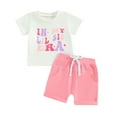 thumbnail image 1 of Bagilaanoe 2pcs Toddler Sister Matching Clothing Baby Girl Shorts Set Short Sleeve Letter Print T Shirt Tops + Shorts 3M 6M 12M 18M 24M 3T 4T Kids Casual Summer Clothes, 1 of 8