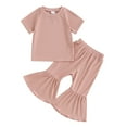 thumbnail image 1 of Bagilaanoe 2pcs Toddler Summer Outfits Baby Girl Pants Set Short Sleeve T-Shirts Tops + Flare Trousers 12M 18M 24M 3T 4T 5T Kids Casual Clothes, 1 of 8
