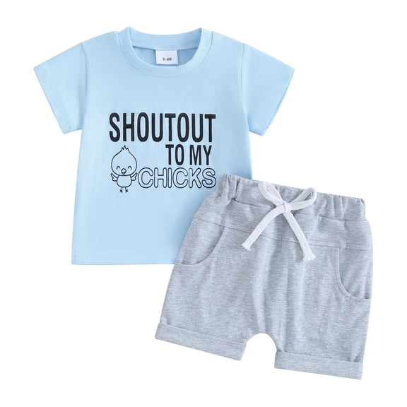 Bagilaanoe 2pcs ToddlerBaby Boy Shorts Set Short Sleeve Letter Print T Shirt Tops + Shorts 6M 12M 18M 24M 3T Kids Casual Summer Clothes
