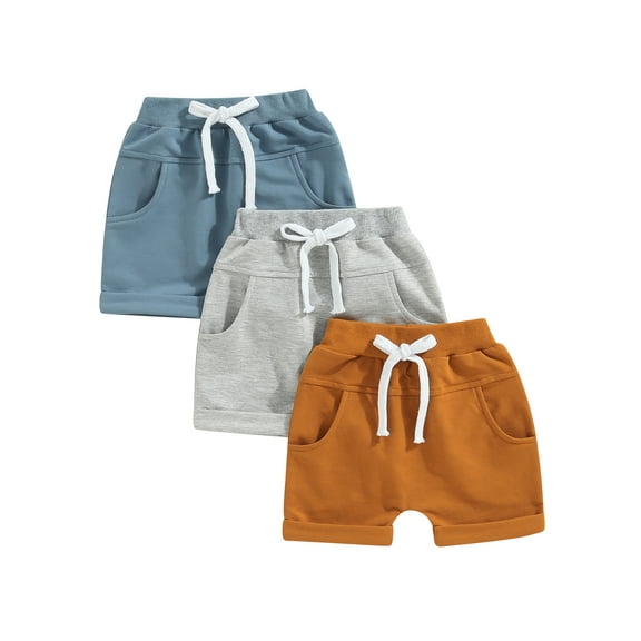 Bagilaanoe 3 Pack Toddler Baby Boys Shorts 6M 12M 18M 24M 3T Kids Casual Summer Solid Color Drawstring Short Pants