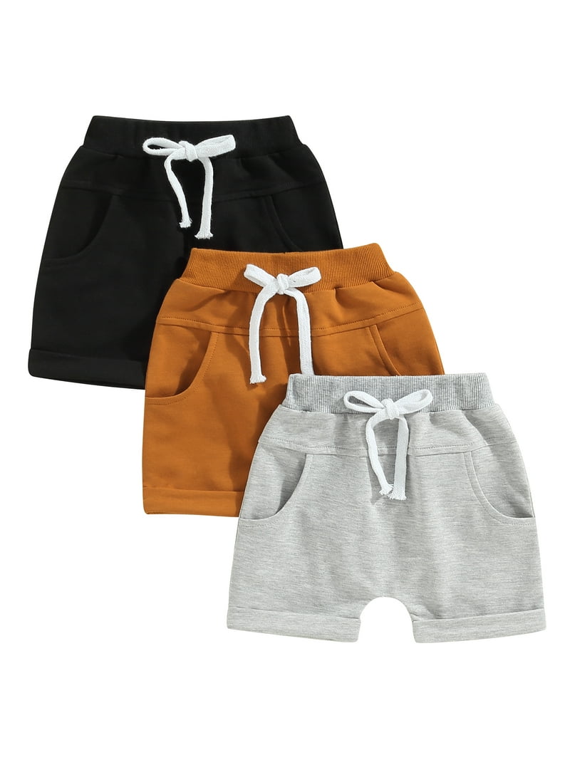 Bagilaanoe 3 Pack Toddler Boys Shorts, Solid Color Drawstring
