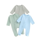 Bagilaanoe 3 Packs Newborn Footed Jumpsuit Baby Girls Boys Long Sleeve One-pieces 3M 6M Infant Romper Casual Clothing