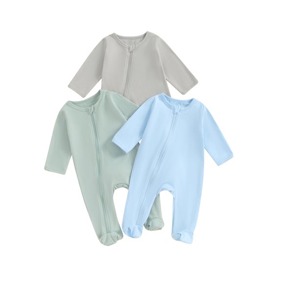 Bagilaanoe 3 Packs Newborn Footed Jumpsuit Baby Girls Boys Long Sleeve One-pieces 3M 6M Infant Romper Casual Clothing