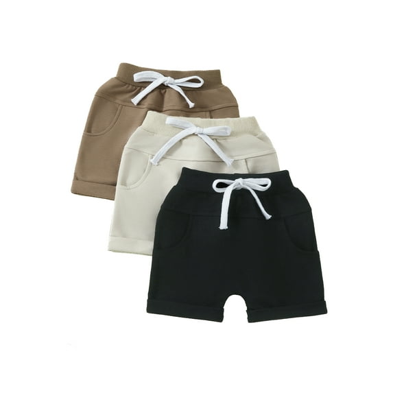 Bagilaanoe 3 Packs Toddler Baby Boys Casual Shorts Infant Elastic Waist Solid Color Short Pants Joggers 6M 12M 18M 24M 3T Kids Summer Clothes