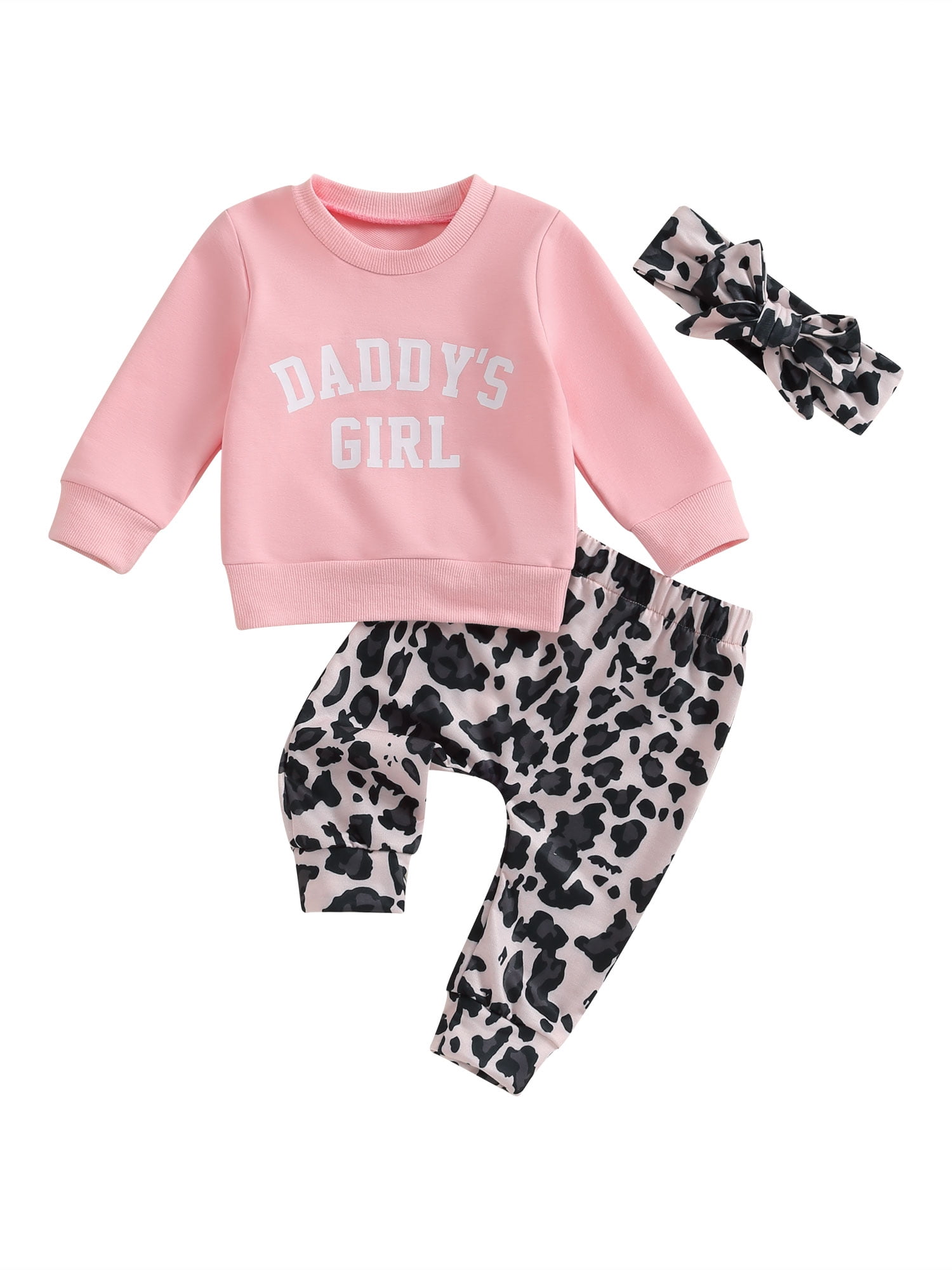Bagilaanoe 3PCS Baby Girl Pants Set Toddler Letter Print Long Sleeve