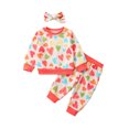 thumbnail image 1 of Bagilaanoe 3PCS Newborn Baby Girl Pants Set Floral/Heart Print Long Sleeve Sweatshirt Tops + Sweatpants + Headband 3M 6M 9M 12M 18M 24M Infant Casual Sweatsuits, 1 of 9