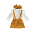thumbnail image 1 of Bagilaanoe 3PCS Newborn Baby Girls Skirt Set Long Sleeve Ribbed Snap Romper Tops + Suspender Skirt + Headband 3M 6M 12M 18M Casual Outfits, 1 of 9