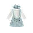 thumbnail image 1 of Bagilaanoe 3PCS Newborn Baby Girls Skirt Set Long Sleeve Ribbed Snap Romper Tops + Suspender Skirt + Headband 3M 6M 12M 18M Casual Outfits, 1 of 9