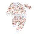 thumbnail image 1 of Bagilaanoe 3PCS Toddler Baby Girl Pants Set Floral Print Long Sleeve Sweatshirt Pullover Tops + Sweatpants + Headband 6M 12M 18M 24M 3T Kids Casual Sweatsuits, 1 of 8