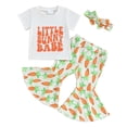 thumbnail image 1 of Bagilaanoe 3Pcs Baby Girl Easter Clothing Sets Toddler Letter Print Short Sleeve T-shirt Tops + Flare Trousers + Headband 6M 12M 18M 24M 3T 4T Kids Pants Set, 1 of 6