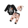 thumbnail image 1 of Bagilaanoe 3Pcs Halloween Outfits for Newborn Baby Girl Long Sleeve Skeleton Print Romper Tops Trousers Hat 3M 6M 12M 18M 24M Infant Fall Long Pants Set, 1 of 9