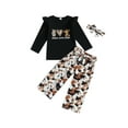 thumbnail image 1 of Bagilaanoe 3Pcs Little Girl Long Pants Set Long Sleeve Letters Print T-Shirts Tops + Camouflage Trousers + Headband 3T 4T 5T 6T 7T Kids Casual Outfits, 1 of 8