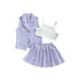 thumbnail image 1 of Bagilaanoe 3Pcs Little Girls Skirt Set Sling Vest Tops + Sleeveless Waistcoat + Pleated A-Lined Skirt 3T 4T 5T 6T 7T Kids Casual Outfits, 1 of 8
