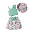 thumbnail image 1 of Bagilaanoe 3Pcs Little Girls Summer Clothes Toddler Sleeveless Camisole Tops + Flower Skirt with Belt + Hat 4T 5T 6T 7T Kids Casual Skirt Set, 1 of 9