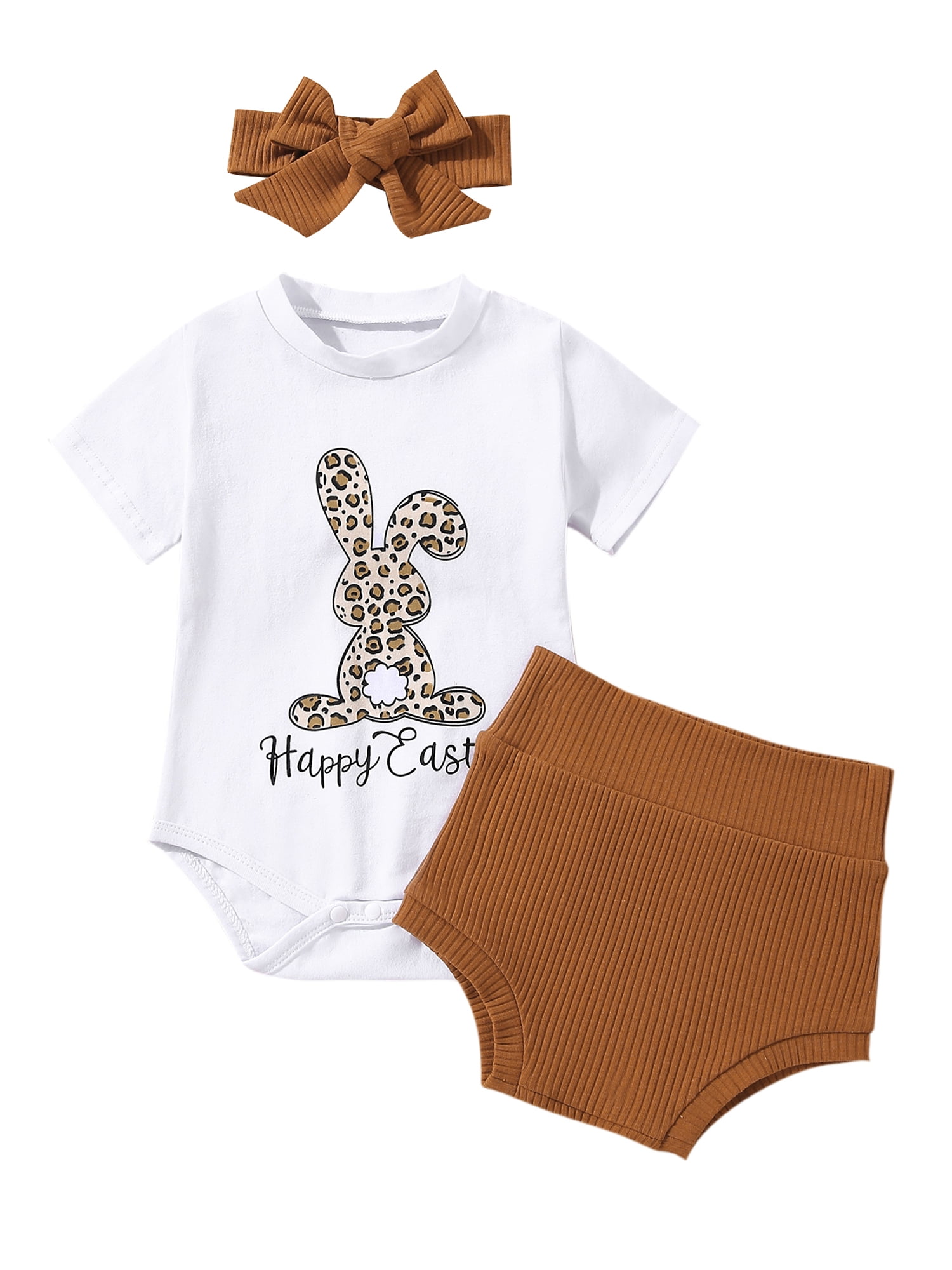 Bagilaanoe 3Pcs Newborn Baby Girl Easter Outfits Rabbit Print Short