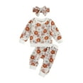 thumbnail image 1 of Bagilaanoe 3Pcs Newborn Baby Girl Long Pants Set Flower Print Long Sleeve Sweatshirt Pullover Tops+ Trousers + Headband 6M 12M 18M 24M 3T Casual Sweatsuit, 1 of 8
