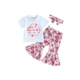 thumbnail image 1 of Bagilaanoe 3Pcs Newborn Baby Girl Mother's Day Outfits Letters Print Short Sleeve T-shirt Tops + Flare Trousers + Headband 3M 6M 12M 18M Infant Long Pants Set, 1 of 8