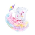 thumbnail image 1 of Bagilaanoe 3Pcs Newborn Baby Girls Birthday Outfits Letters Print Short Sleeve Romper Tops + Mesh Tutu Skirt + Headband 3M 6M 12M 18M 24M Infant Casual Skirt Set, 1 of 9