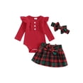 thumbnail image 1 of Bagilaanoe 3Pcs Newborn Baby Girls Christmas Clothes Long Sleeve Romper Tops + Plaid  Skirt + Headband 3M 6M 9M 12M 18M Infant Casual Skirt Set, 1 of 6