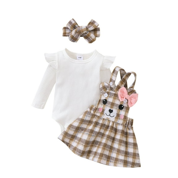 Bagilaanoe 3Pcs Newborn Baby Girls Overalls Dress Set Long Sleeve Pullover Tops + Embroidery Suspender Skirt + Headband 3M 6M 9M 12M 18M Infant Casual Clothes