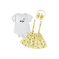 thumbnail image 1 of Bagilaanoe 3Pcs Newborn Baby Girls Overalls Dress Set Short Sleeve Romper Tops + Suspender Skirt + Headband Infant Summer Casual Clothes, 1 of 7