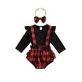 thumbnail image 1 of Bagilaanoe 3Pcs Newborn Baby Girls Overalls Shorts Set Ribbed Long Sleeve T-shirt Tops + Plaid Suspender Romper + Headband 3M 6M 12M 18M  Infant Casual Outfits, 1 of 8