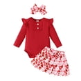 thumbnail image 1 of Bagilaanoe 3Pcs Newborn Baby Girls Valentine's Day Clothes Long Sleeve Romper Tops + Pleated Skirt + Headband 3M 6M 9M 12M 18M 24M Infant Casual Skirt Set, 1 of 9