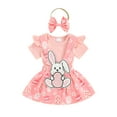 thumbnail image 1 of Bagilaanoe 3Pcs Newborn Easter Outfits Baby Girls Overalls Dress Set Short Sleeve Romper Tops + Embroidery Suspender Skirt + Headband 3M 6M 9M 12M 18M Infant Spring Casual Clothes, 1 of 9