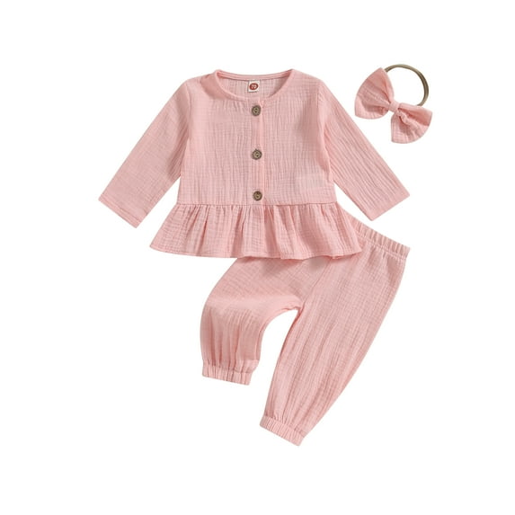 Bagilaanoe 3Pcs Toddler Baby Girl Fall Casual Outfits Long Sleeve Shirts Tops + Leggings + Headband 6M 12M 18M 24M 3T Kids Long Pants Set