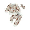 thumbnail image 1 of Bagilaanoe 3Pcs Toddler Baby Girl Long Pants Set Floral Print Long Sleeve Sweatshirt Pullover Tops + Sweatpants + Headband 6M 12M 18M 24M 3T Kids Casual Sweatsuits, 1 of 8
